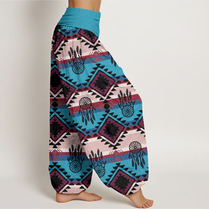 Buddha Stones Casual Symmetrical Dream Catcher Navajo Textile Style Pattern Women's Elastic Waist Harem Pants - image 1