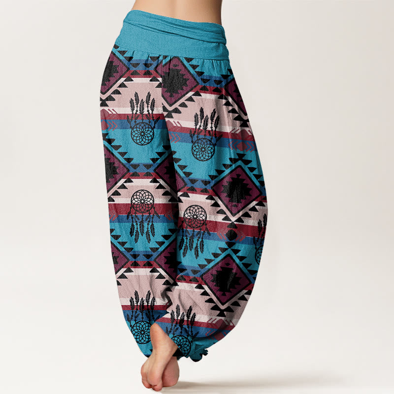 Buddha Stones Casual Symmetrical Dream Catcher Navajo Textile Style Pattern Women's Elastic Waist Harem Pants - image 2