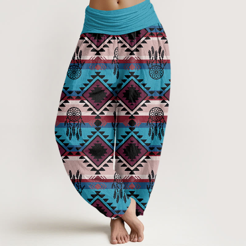 Buddha Stones Casual Symmetrical Dream Catcher Navajo Textile Style Pattern Women's Elastic Waist Harem Pants - DeepSkyBlue - US22，UK/AU26，EU54 (6XL) - image 0