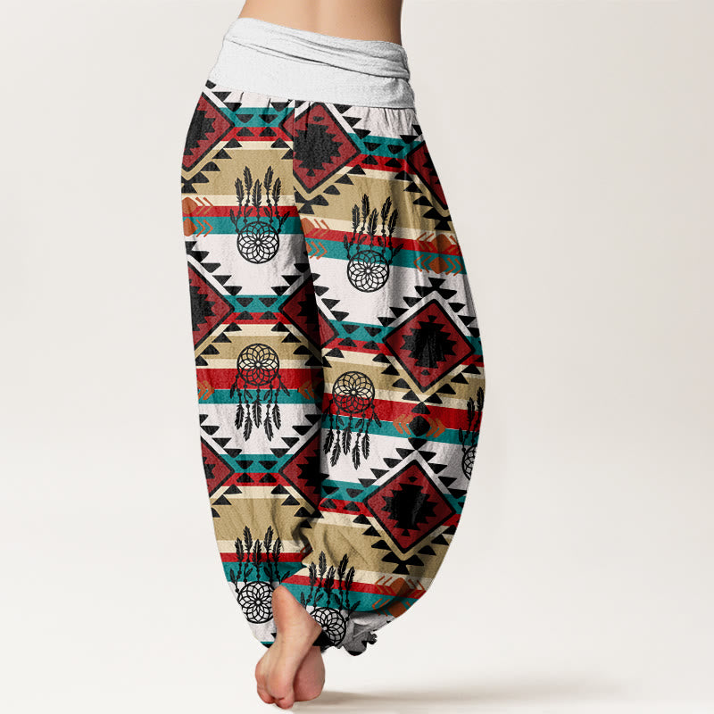 Buddha Stones Casual Symmetrical Dream Catcher Navajo Textile Style Pattern Women's Elastic Waist Harem Pants - image 6