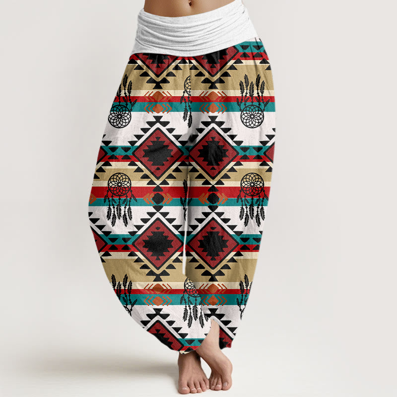 Buddha Stones Casual Symmetrical Dream Catcher Navajo Textile Style Pattern Women's Elastic Waist Harem Pants - GhostWhite - US22，UK/AU26，EU54 (6XL) - image 4