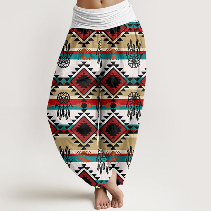 Buddha Stones Casual Symmetrical Dream Catcher Navajo Textile Style Pattern Women's Elastic Waist Harem Pants - GhostWhite - US22，UK/AU26，EU54 (6XL) - image 4