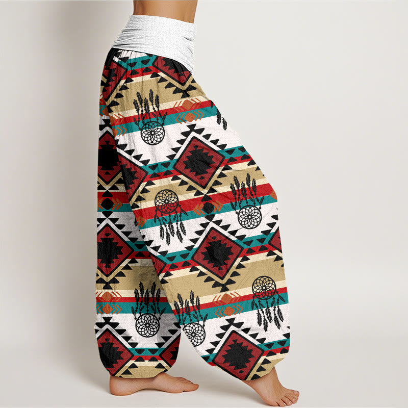 Buddha Stones Casual Symmetrical Dream Catcher Navajo Textile Style Pattern Women's Elastic Waist Harem Pants - image 5