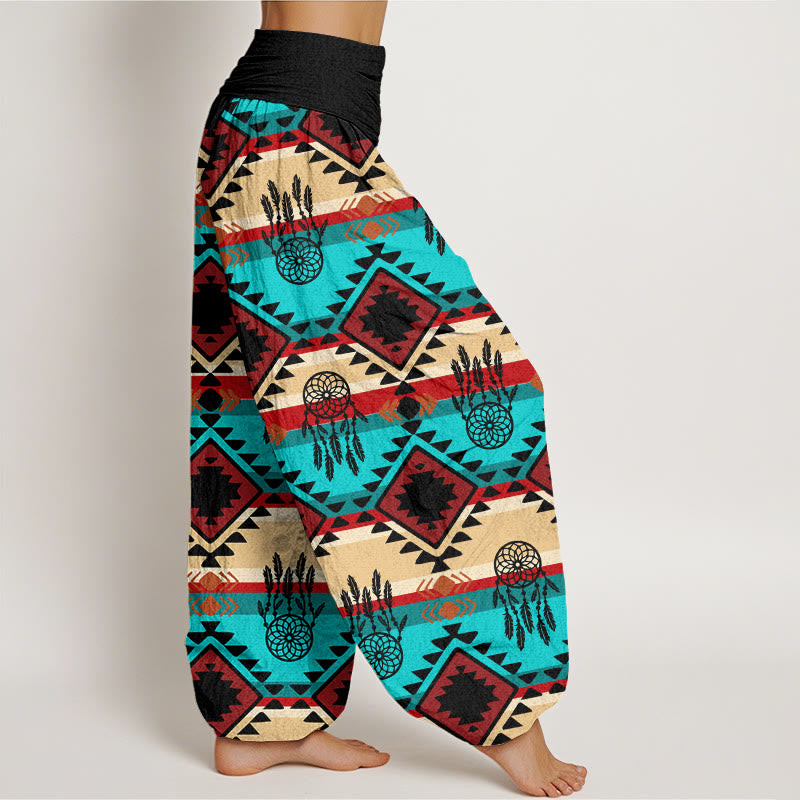 Buddha Stones Casual Symmetrical Dream Catcher Navajo Textile Style Pattern Women's Elastic Waist Harem Pants - image 8