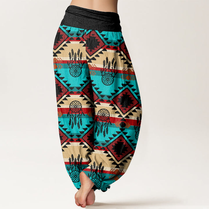 Buddha Stones Casual Symmetrical Dream Catcher Navajo Textile Style Pattern Women's Elastic Waist Harem Pants - image 9