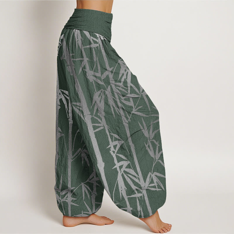 Buddha Stones Casual Bamboo Stems Leaves Pattern Women's Elastic Waist Harem Pants - image 1