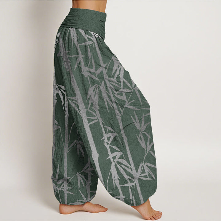 Buddha Stones Casual Bamboo Stems Leaves Pattern Women's Elastic Waist Harem Pants - image 1