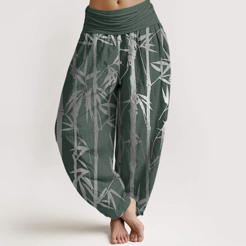 Buddha Stones Casual Bamboo Stems Leaves Pattern Women's Elastic Waist Harem Pants - DarkSeaGreen - US22，UK/AU26，EU54 (6XL) - image 0