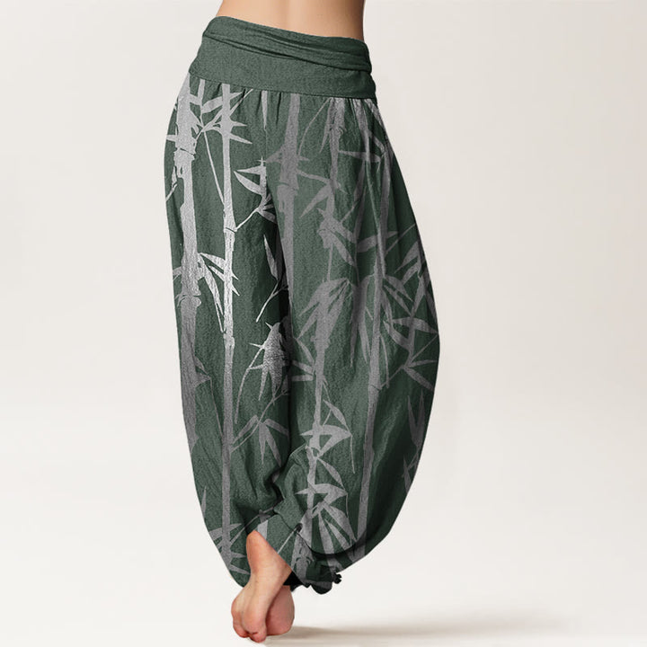Buddha Stones Casual Bamboo Stems Leaves Pattern Women's Elastic Waist Harem Pants - image 2