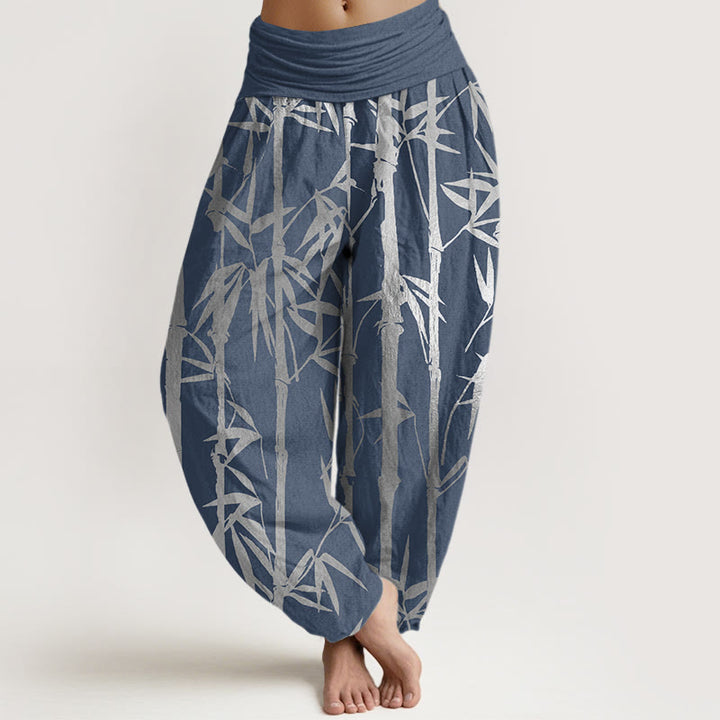 Buddha Stones Casual Bamboo Stems Leaves Pattern Women's Elastic Waist Harem Pants - SteelBlue - US22，UK/AU26，EU54 (6XL) - image 7