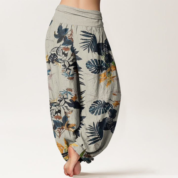Buddha Stones Yellow Flowers Green Leaves Design Women's Elastic Waist Harem Pants - image 8