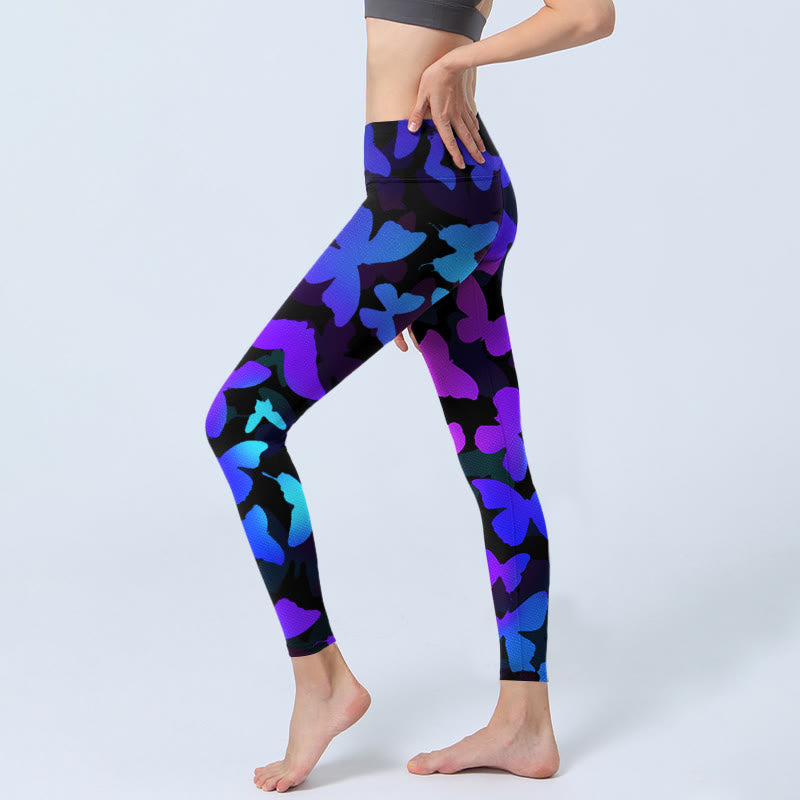 Buddha Stones Gradient Butterfly Print Exercise Leggings Women's Yoga Pants - image 2