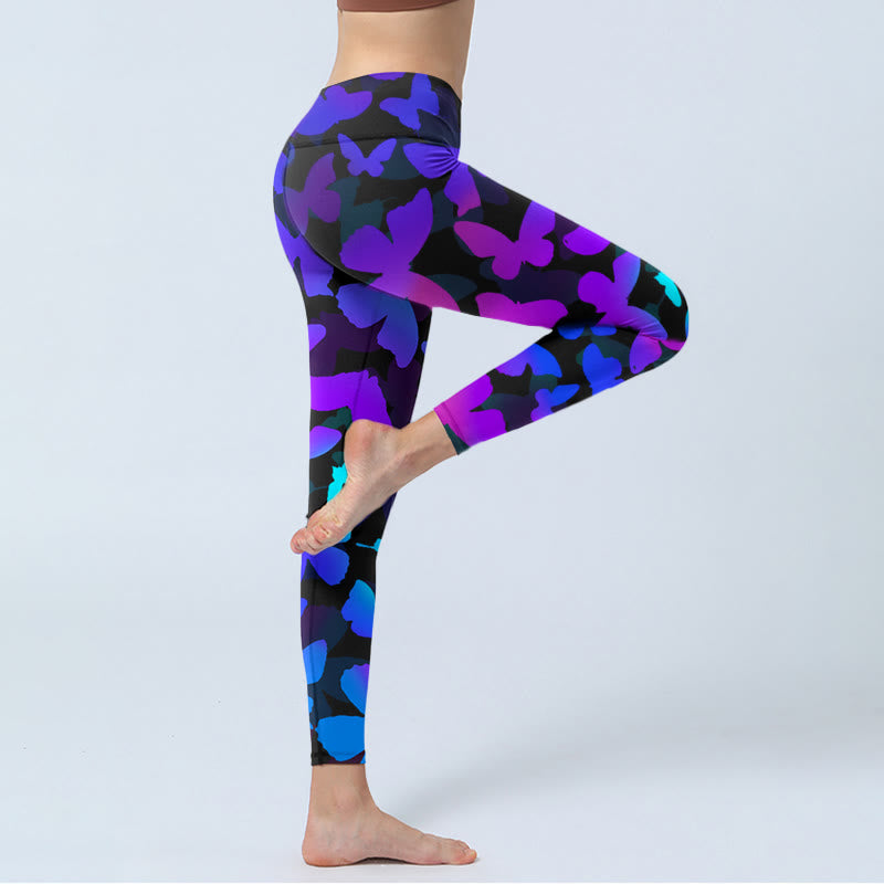 Buddha Stones Gradient Butterfly Print Exercise Leggings Women's Yoga Pants - image 4