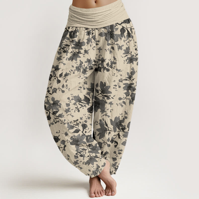 Buddha Stones Leaves Design Women's Elastic Waist Harem Pants - Beige - US22，UK/AU26，EU54 (6XL) - image 0
