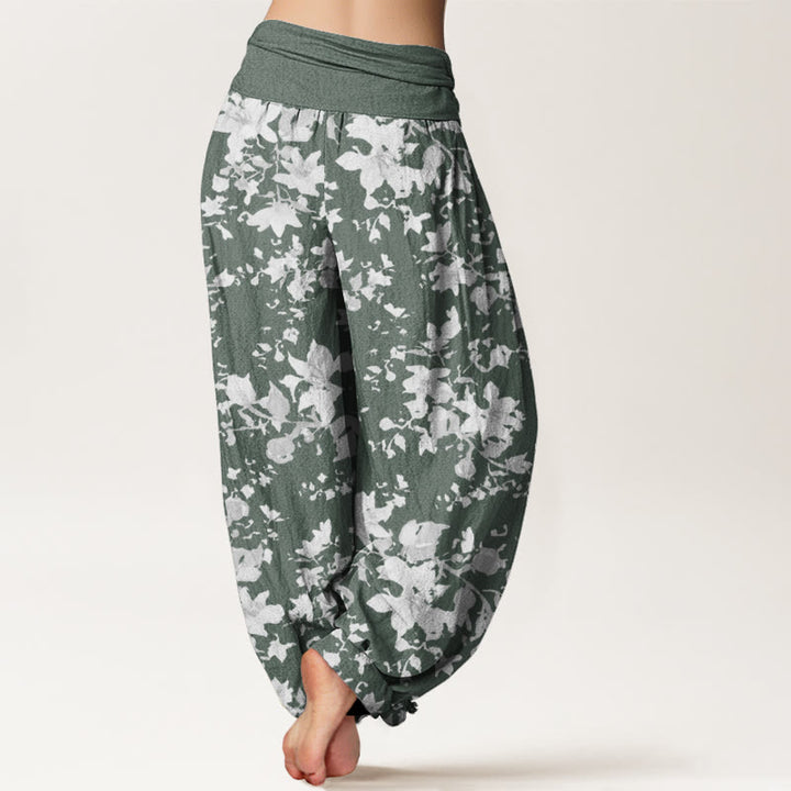 Buddha Stones Cotton Leaves Design Women's Elastic Waist Harem Pants - image 6
