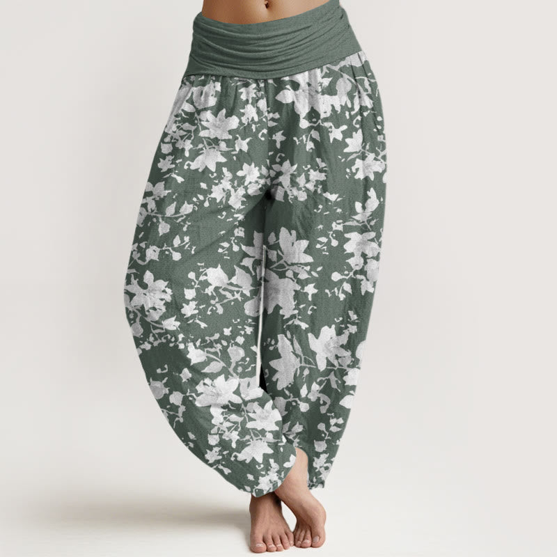 Buddha Stones Leaves Design Women's Elastic Waist Harem Pants - DarkSeaGreen - US22，UK/AU26，EU54 (6XL) - image 4