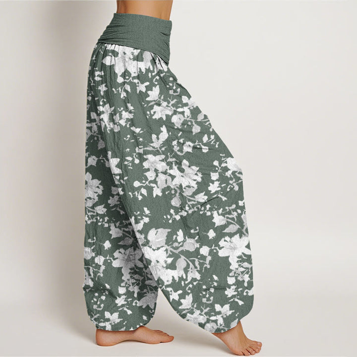 Buddha Stones Cotton Leaves Design Women's Elastic Waist Harem Pants - image 5