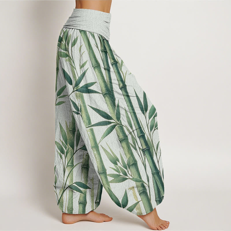 Buddha Stones Casual Bamboo Leaves Pattern Women's Elastic Waist Harem Pants - image 1
