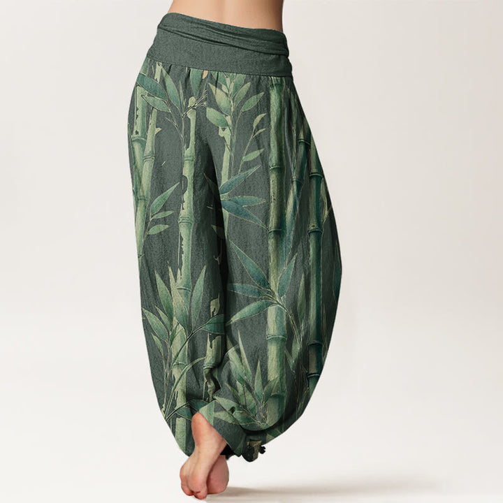 Buddha Stones Casual Bamboo Leaves Pattern Women's Elastic Waist Harem Pants - image 6