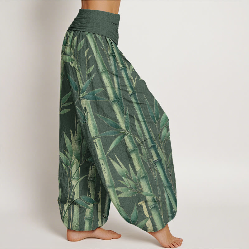 Buddha Stones Casual Bamboo Leaves Pattern Women's Elastic Waist Harem Pants - image 5