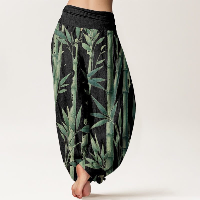 Buddha Stones Casual Bamboo Leaves Pattern Women's Elastic Waist Harem Pants - image 9