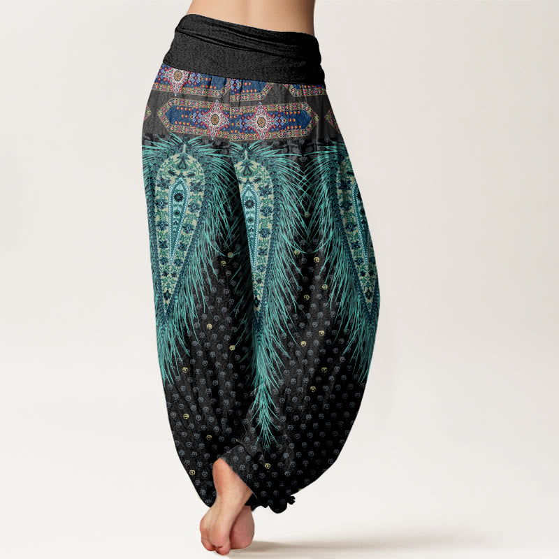 Buddha Stones Bohemian-inspired Feathers Design Women's Elastic Waist Harem Pants - image 1