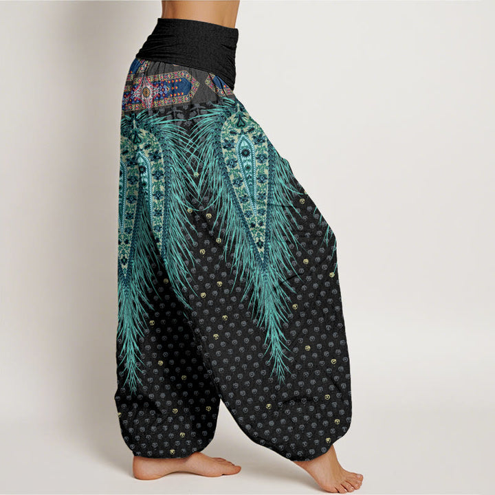 Buddha Stones Bohemian-inspired Feathers Design Women's Elastic Waist Harem Pants - image 2