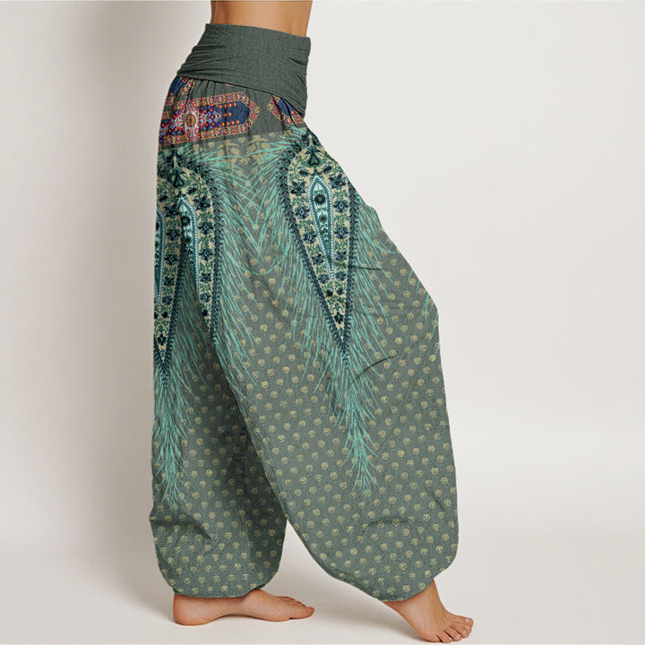 Buddha Stones Bohemian-inspired Feathers Design Women's Elastic Waist Harem Pants - image 6