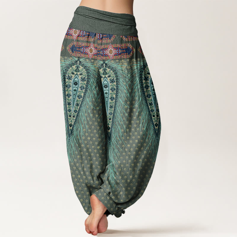 Buddha Stones Bohemian-inspired Feathers Design Women's Elastic Waist Harem Pants - image 5