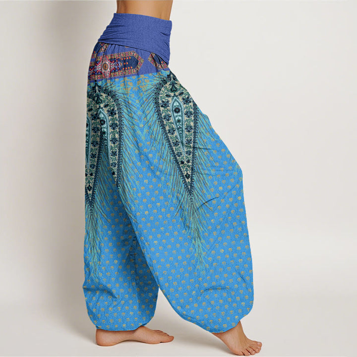 Buddha Stones Bohemian-inspired Feathers Design Women's Elastic Waist Harem Pants - image 9