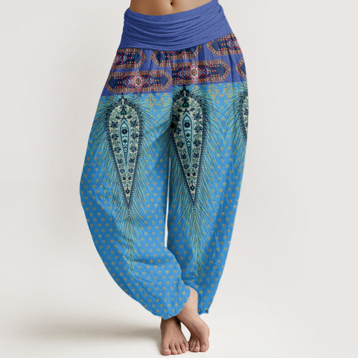 Buddha Stones Bohemian-inspired Feathers Design Women's Elastic Waist Harem Pants - DodgerBlue - US22，UK/AU26，EU54 (6XL) - image 7