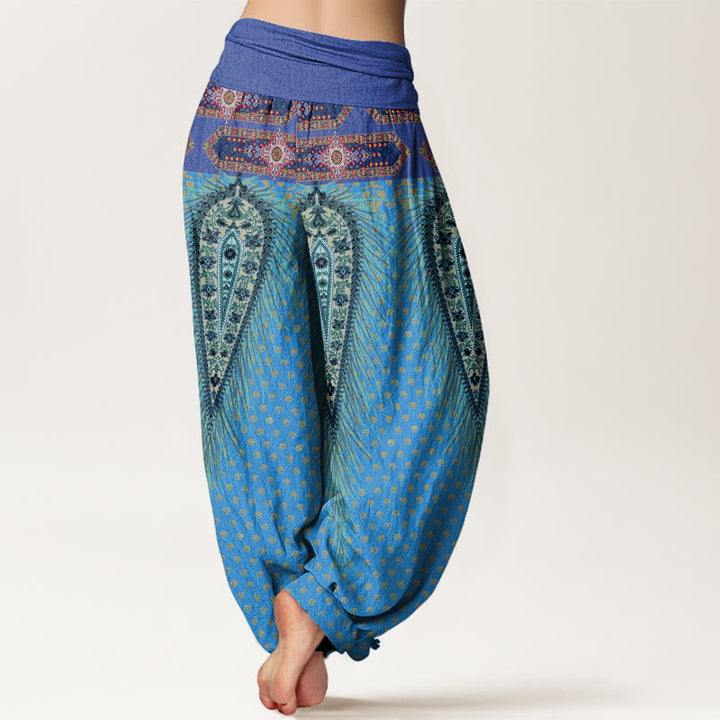 Buddha Stones Bohemian-inspired Feathers Design Women's Elastic Waist Harem Pants - image 8