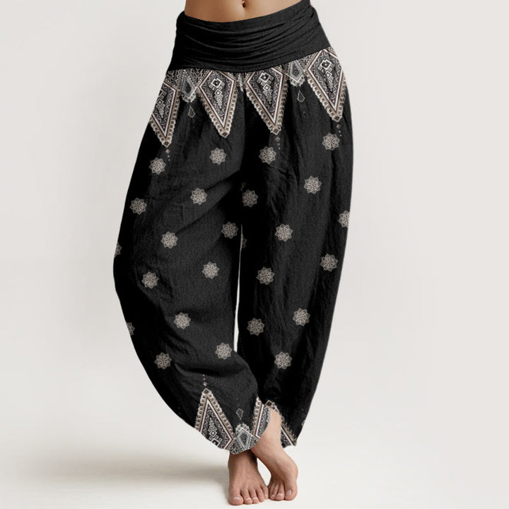 Buddha Stones Bohemian Geometric Floral Design Women's Elastic Waist Harem Pants - Black - US22，UK/AU26，EU54 (6XL) - image 0