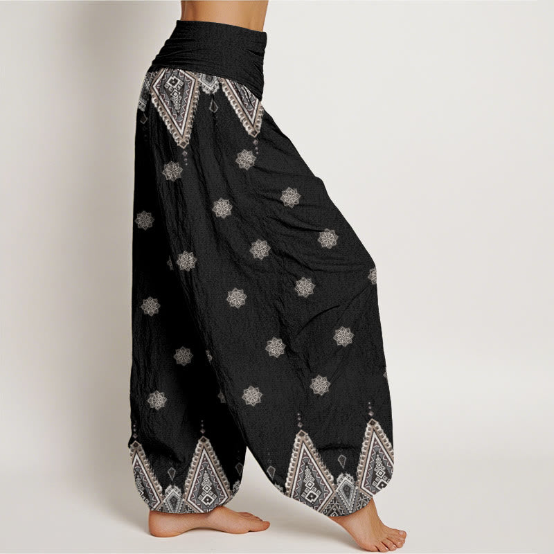 Buddha Stones Bohemian Geometric Floral Design Women's Elastic Waist Harem Pants - image 2