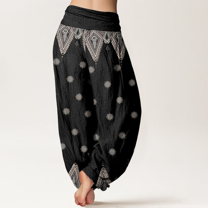 Buddha Stones Bohemian Geometric Floral Design Women's Elastic Waist Harem Pants - image 1