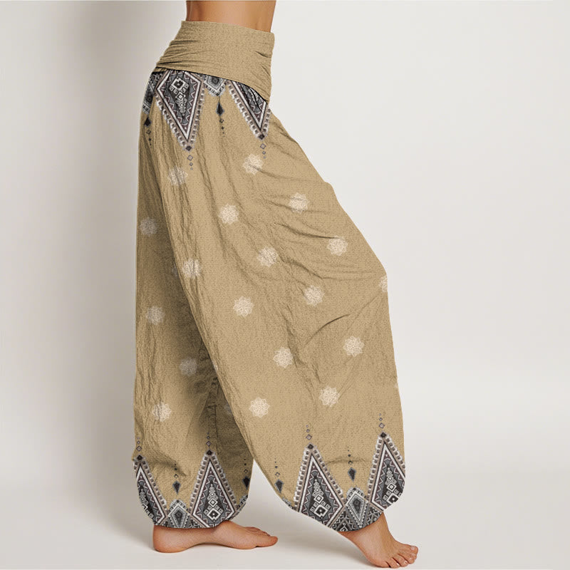 Buddha Stones Cotton Bohemian Geometric Floral Design Women's Elastic Waist Harem Pants - image 6