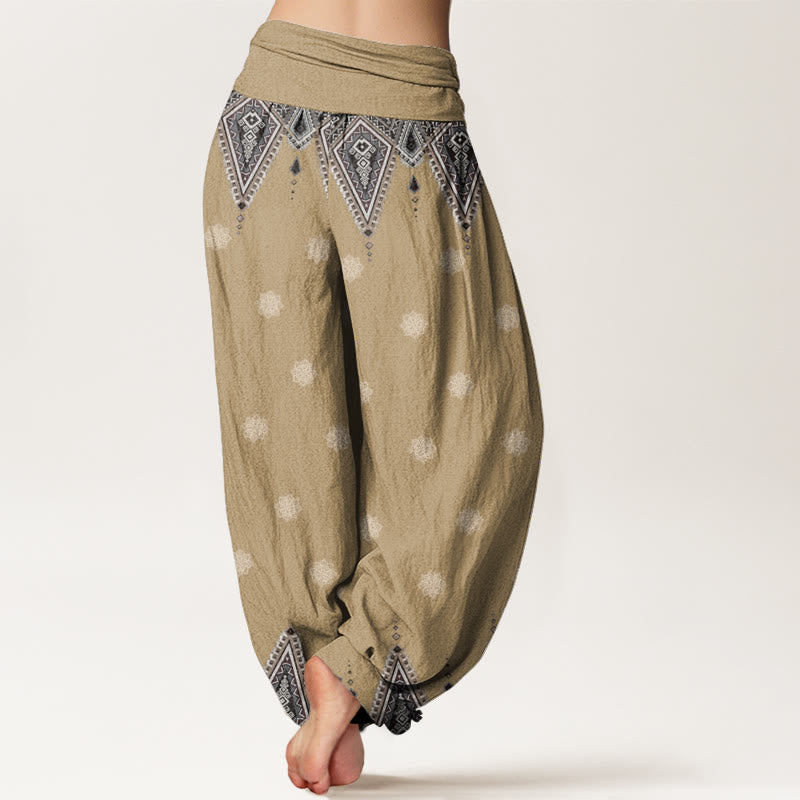 Buddha Stones Bohemian Geometric Floral Design Women's Elastic Waist Harem Pants - image 5