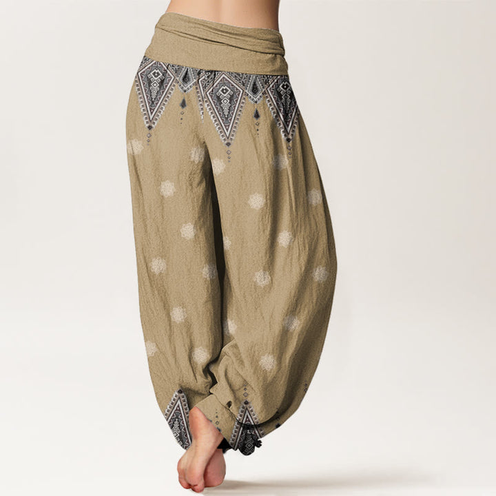 Buddha Stones Bohemian Geometric Floral Design Women's Elastic Waist Harem Pants - image 5