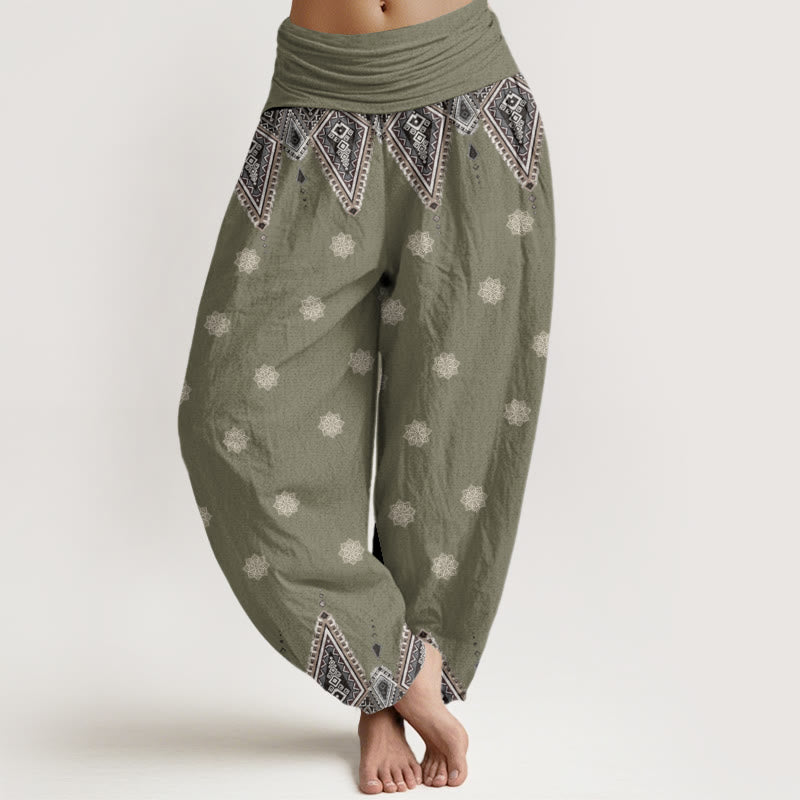 Buddha Stones Bohemian Geometric Floral Design Women's Elastic Waist Harem Pants - DarkSeaGreen - US22，UK/AU26，EU54 (6XL) - image 7
