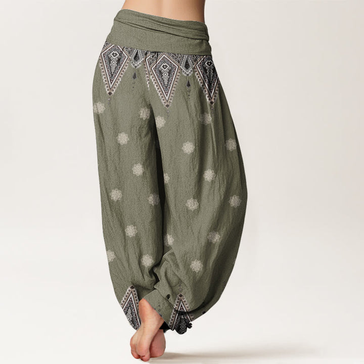 Buddha Stones Bohemian Geometric Floral Design Women's Elastic Waist Harem Pants - image 8