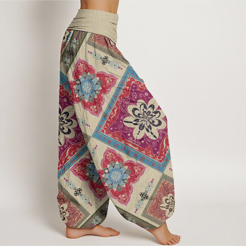 Buddha Stones Diamond-shaped Geometric Floral Design Women's Elastic Waist Harem Pants - image 2