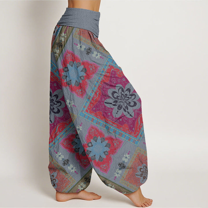 Buddha Stones Diamond-shaped Geometric Floral Design Women's Elastic Waist Harem Pants - image 6