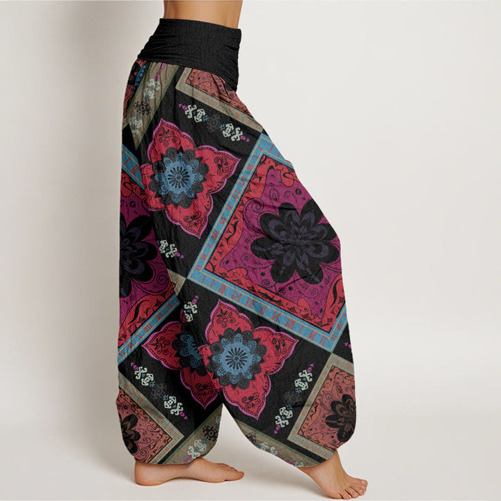 Buddha Stones Diamond-shaped Geometric Floral Design Women's Elastic Waist Harem Pants - image 9