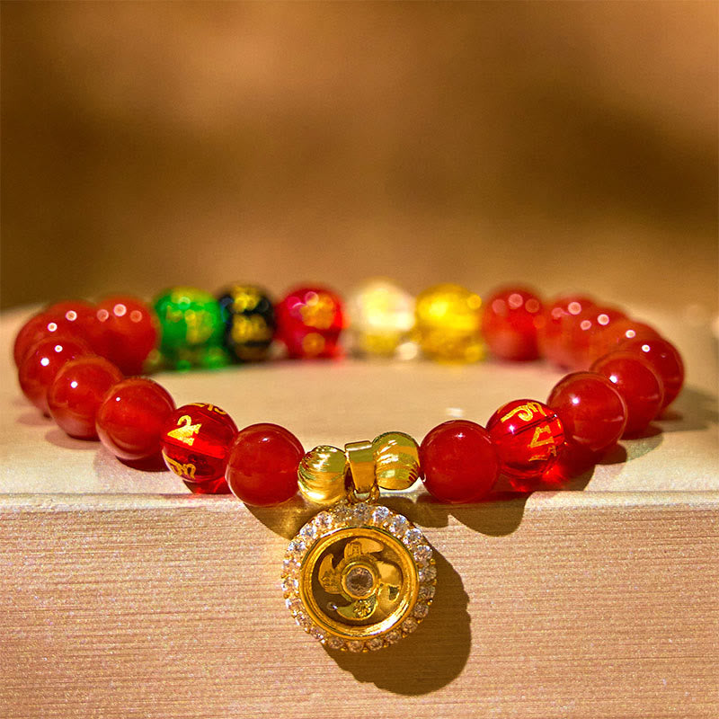 Buddha Stones Red Agate Om Mani Padme Hum Five Directions Gods of Wealth Zircon Cyclone Charm Self-acceptance Bracelet - image 2