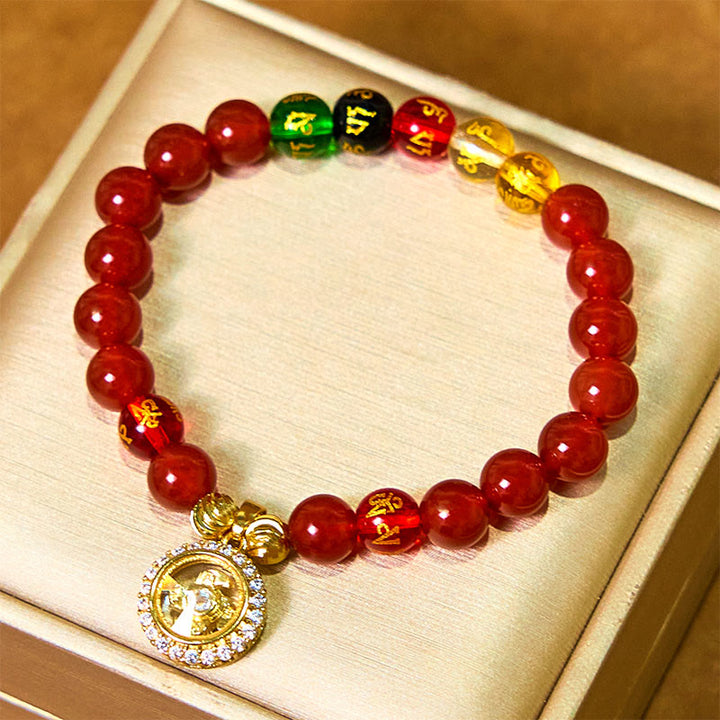 Buddha Stones Red Agate Om Mani Padme Hum Five Directions Gods of Wealth Zircon Cyclone Charm Self-acceptance Bracelet - image 1