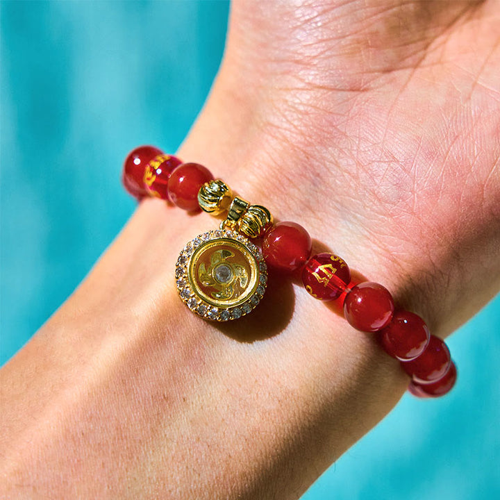Buddha Stones Red Agate Om Mani Padme Hum Five Directions Gods of Wealth Zircon Cyclone Charm Self-acceptance Bracelet - image 4