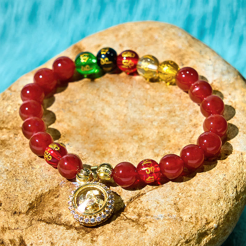 Buddha Stones Red Agate Om Mani Padme Hum Five Directions Gods of Wealth Zircon Cyclone Charm Self-acceptance Bracelet - image 6