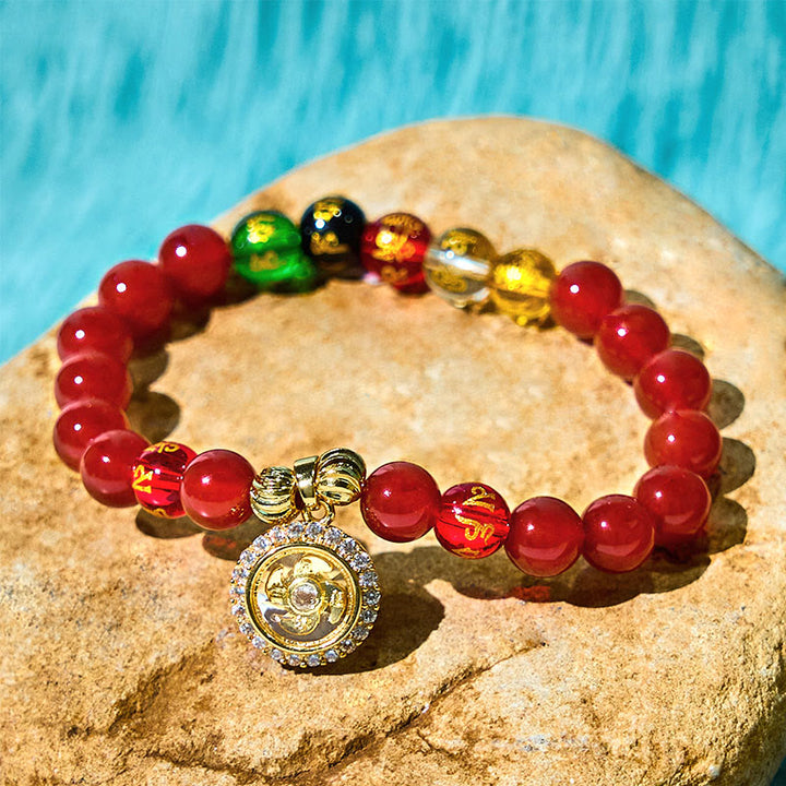 Buddha Stones Red Agate Om Mani Padme Hum Five Directions Gods of Wealth Zircon Cyclone Charm Self-acceptance Bracelet - image 7