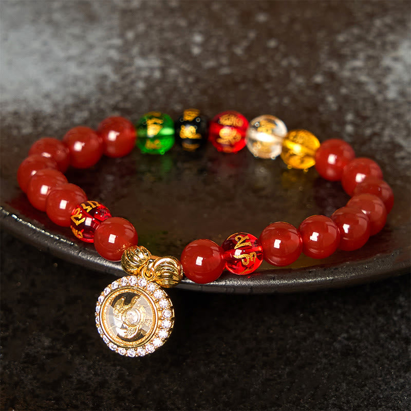 Buddha Stones Red Agate Om Mani Padme Hum Five Directions Gods of Wealth Zircon Cyclone Charm Self-acceptance Bracelet - image 3
