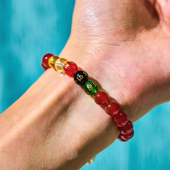 Buddha Stones Red Agate Om Mani Padme Hum Five Directions Gods of Wealth Zircon Cyclone Charm Self-acceptance Bracelet - image 5